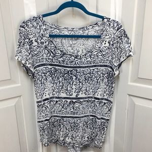 Lucky Brand Blue & White Linen Blend Top